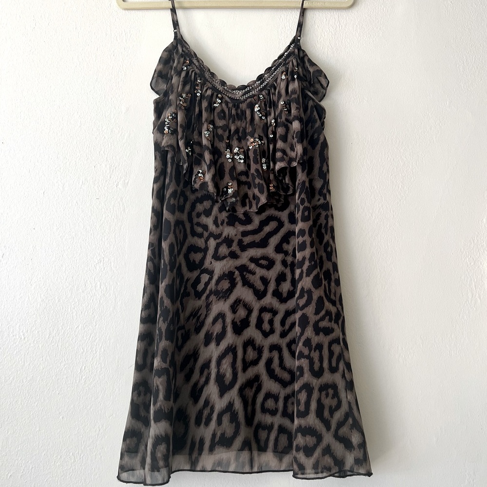 Rapsodia Boho Leopard Print Dress with Sequin and Ruffle Detail
